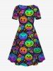 Robe D'Halloween Costume Citrouille Etoile et Champignon Imprimés de Grande Taille - Multi 6X