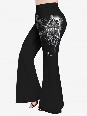 Pantalon Évasé Imprimé Figure Floral à Lacets Grande Taille - BLACK - L