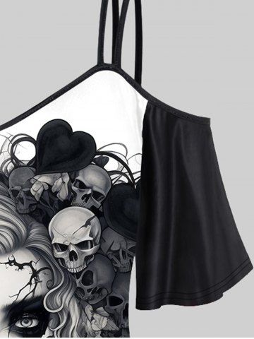Gothic Skull Heart Bloody Bride Print Cold Shoulder Halloween Cami T-shirt