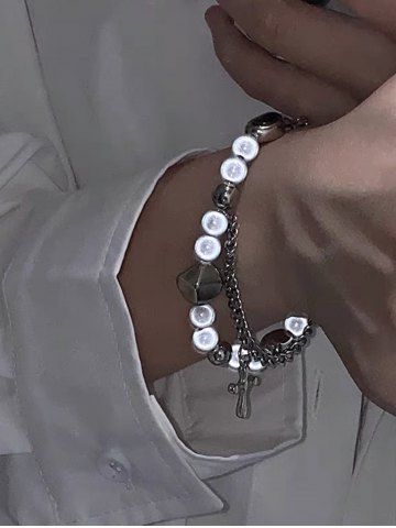 Cross Reflective Pearls Bracelet - SILVER