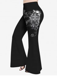 Plus Size Cross Wings Floral Figure Print Flare Pants -  