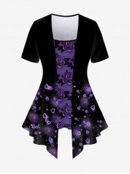 Plus Size Flower Heart Glitter Print 2 In 1 T-shirt -  