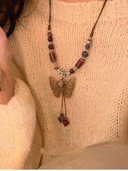 Ethnic Beaded Butterfly Shaped Pendant Necklace -  
