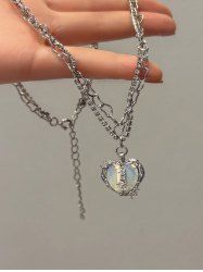 Fashion Faux Gemstone Heart Double Layered Pendant Necklace -  
