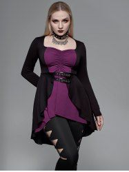 T-shirt Contrasté Bouclé Grande Taille à Lacets à Œillet - Noir 5x | US 30-32