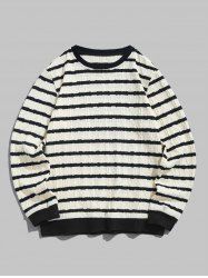 Men's Casual Daily Contrast Edge Design Stripes Cable Knit Crew Neck Long Sleeves Sweater -  