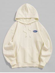 Men's Casual Athleisure Letter Patch Design Cable Jacquard Textured Front Pocket Drawstring Long Sleeves Hoodie -  