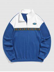 Quarter Zip Ethnic Geometric Print Colorblock Sweatshirt -  