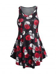Plus Size Flower Skull Print Mini Tank Dress -  