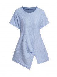 Textured Asymmetrical Hem Short Sleeve Casual T Shirt -  