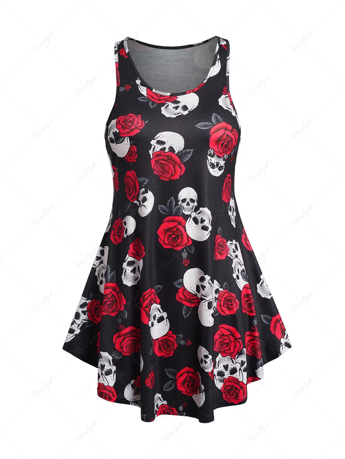 Best Plus Size Flower Skull Print Mini Tank Dress  