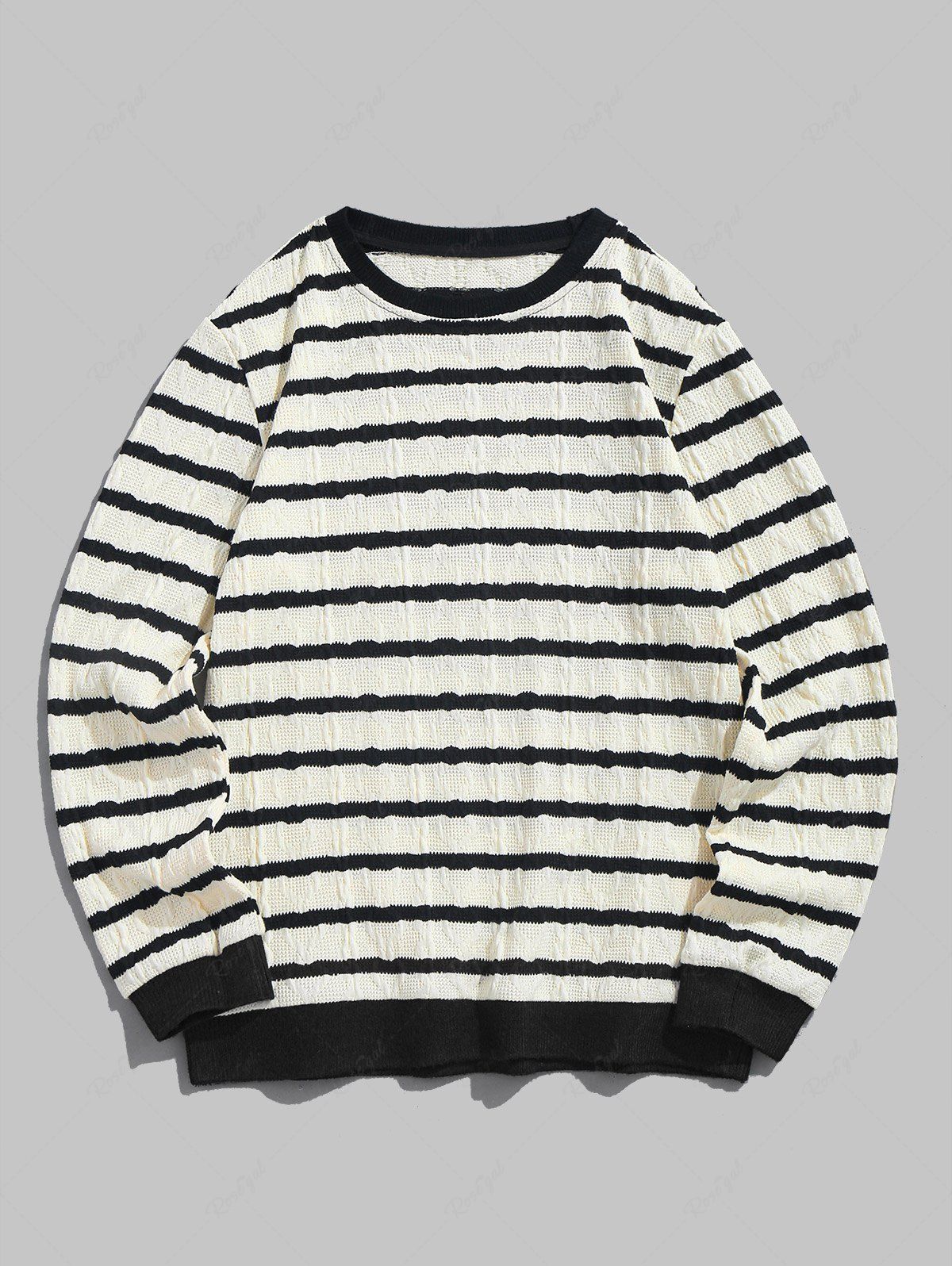 Buy Men's Casual Daily Contrast Edge Design Stripes Cable Knit Crew Neck Long Sleeves Sweater  