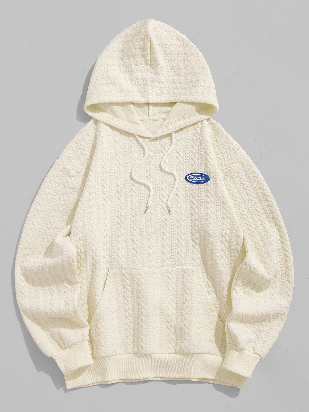 Best Men's Casual Athleisure Letter Patch Design Cable Jacquard Textured Front Pocket Drawstring Long Sleeves Hoodie  