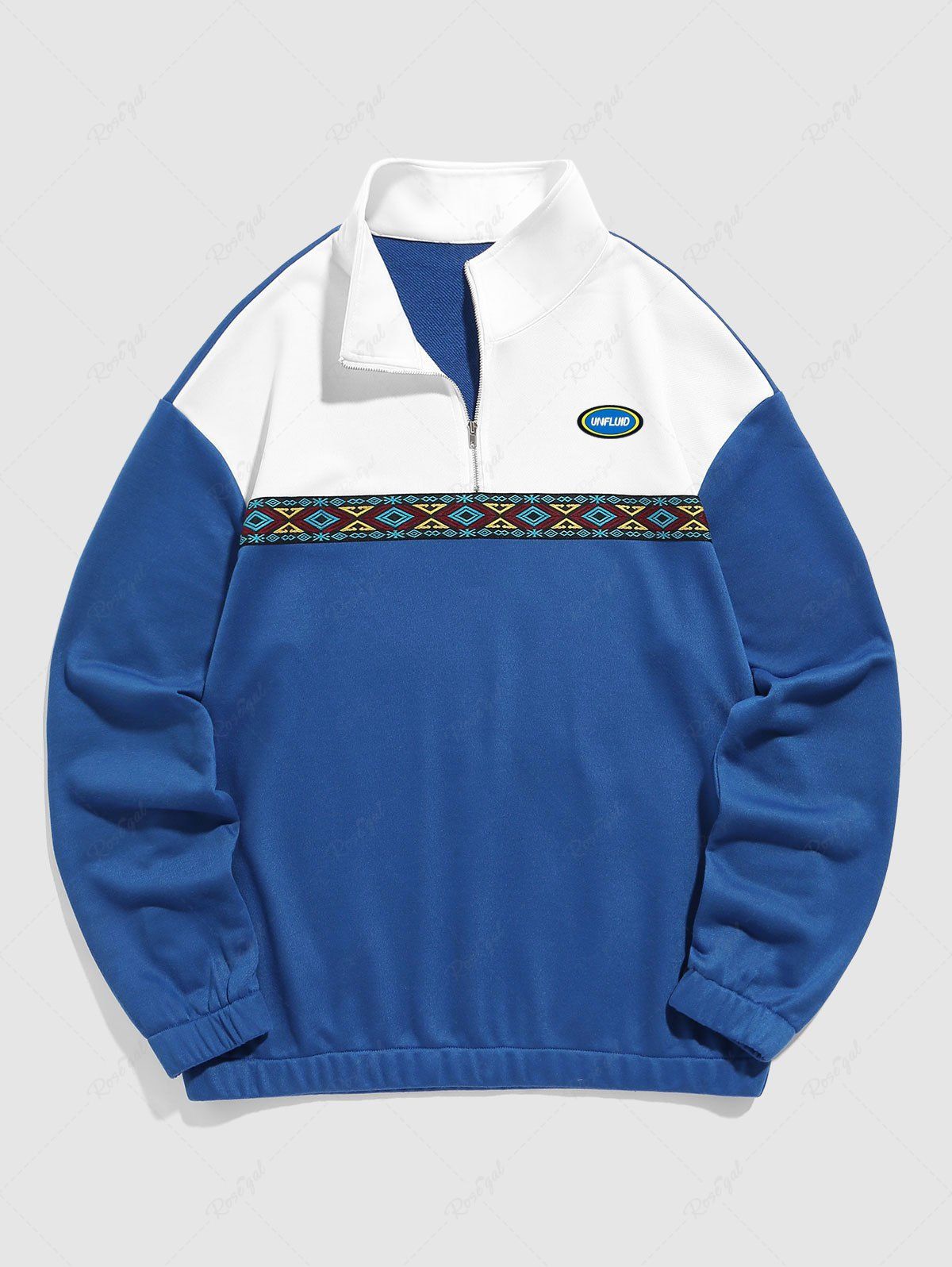 Shop Quarter Zip Ethnic Geometric Print Colorblock Sweatshirt  