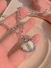 Fashion Faux Gemstone Heart Double Layered Pendant Necklace -  
