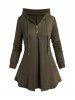 Plain Color Drawstring Mock Button Long Sleeve Casual Hoodie -  