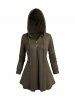 Plain Color Drawstring Mock Button Long Sleeve Casual Hoodie -  