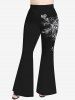 Plus Size Cross Wings Floral Figure Print Flare Pants -  