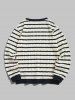 Men's Casual Daily Contrast Edge Design Stripes Cable Knit Crew Neck Long Sleeves Sweater -  