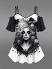 Gothic Skull Heart Bloody Bride Print Cold Shoulder Halloween Cami T-shirt -  
