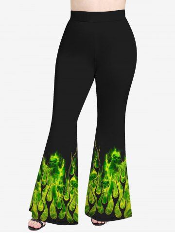 Plus Size Flame Skulls Print Flare Pants