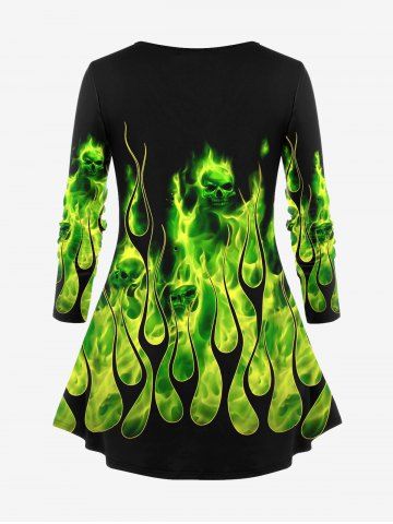 Plus Size Flame Skulls Print T-shirt