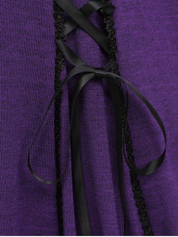 Plus Size Heart Buckle Ruched Lace Trim Lace-up T-shirt