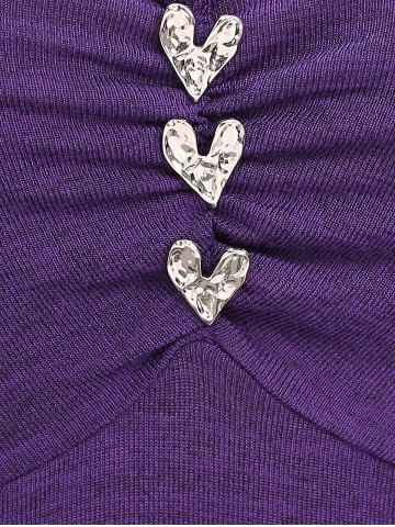 Plus Size Heart Buckle Ruched Lace Trim Lace-up T-shirt