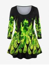Plus Size Flame Skulls Print T-shirt -  