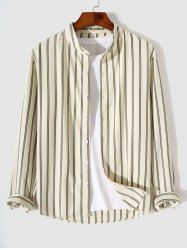Men's Casual Vertical Stripes Button Up Stand Collar Long Sleeves Shirt -  