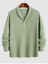 Chemise Décontractée Texturée en Couleur Unie à Manches Longues à Col Roulé - Vert clair XXL