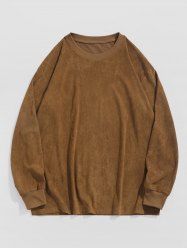 Men's Faux Suede Crew Neck Solid Color Long Sleeve Pullover Sweatshirt -  