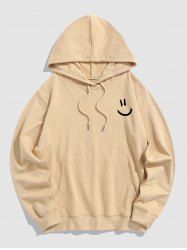 Men's Smile Face Graphic Kangaroo Pocket Design Pullover Long Sleeves Hoodie -  
