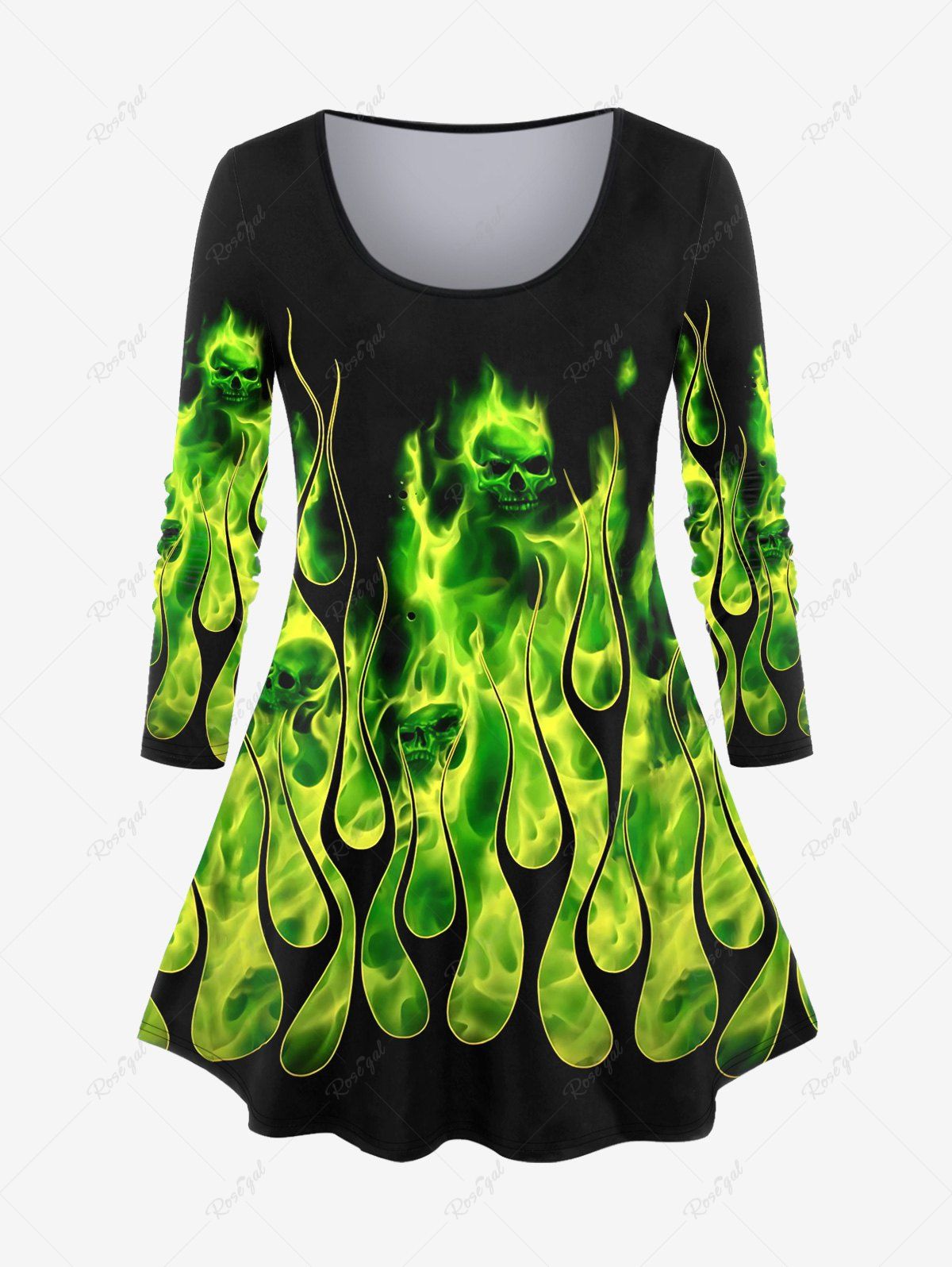 Shops Plus Size Flame Skulls Print T-shirt  