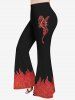 Plus Size Flame Dragon Zipper Printed Cold Shoulder T-shirt and Flare Pants 70s 80s Outfit -  