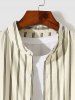 Men's Casual Vertical Stripes Button Up Stand Collar Long Sleeves Shirt -  