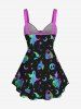 Plus Size Colorful Ghost Skull Heart Hat Print Cinched Halloween Tank Top -  