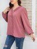 Plus Size Swiss Dot Guipure Plain Color Long Sleeve V Neck Casual Blouse -  