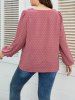 Plus Size Swiss Dot Guipure Plain Color Long Sleeve V Neck Casual Blouse -  