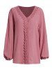 Plus Size Swiss Dot Guipure Plain Color Long Sleeve V Neck Casual Blouse -  