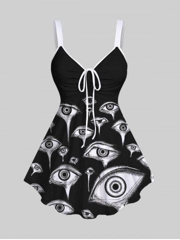 Plus Size Eye Tears Print Cinched Tank Top - BLACK - S