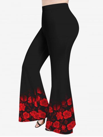 Plus Size Flower Print Flare Pants - RED - S
