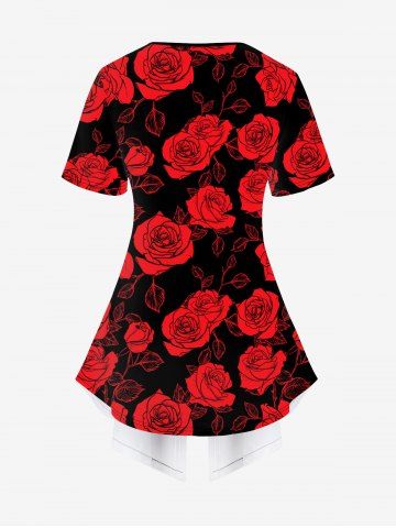 Plus Size Flower Print 2 In 1 T-shirt