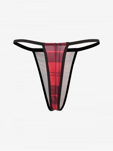 Plus Size Floral Plaid Mesh See Through Ruched Lingerie Set (Adjustable Shoulder Strap)