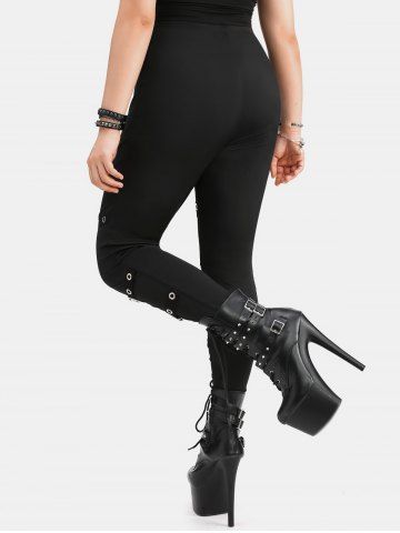 Gothic Straps Buckle Grommet Zipper Skinny Pull On Pants