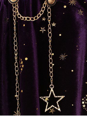 Plus Size Moon Star Gold Stamping Lace Trim Chains Surplice T-shirt