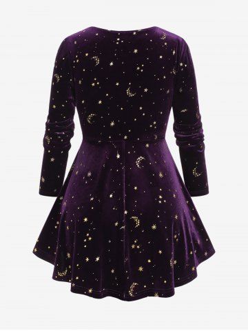 Plus Size Moon Star Gold Stamping Lace Trim Chains Surplice T-shirt