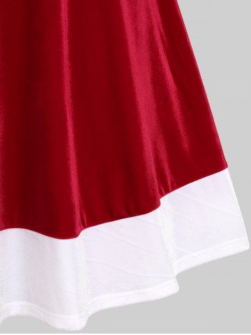 Plus Size Fuzzy Trim Bowknot Buckle Belt Two Tone Velvet Christmas Tank Dess