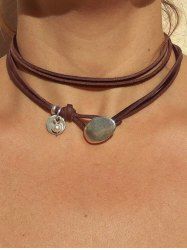 Bohemia Faux Pearl Pendant PU Leather Necklace -  