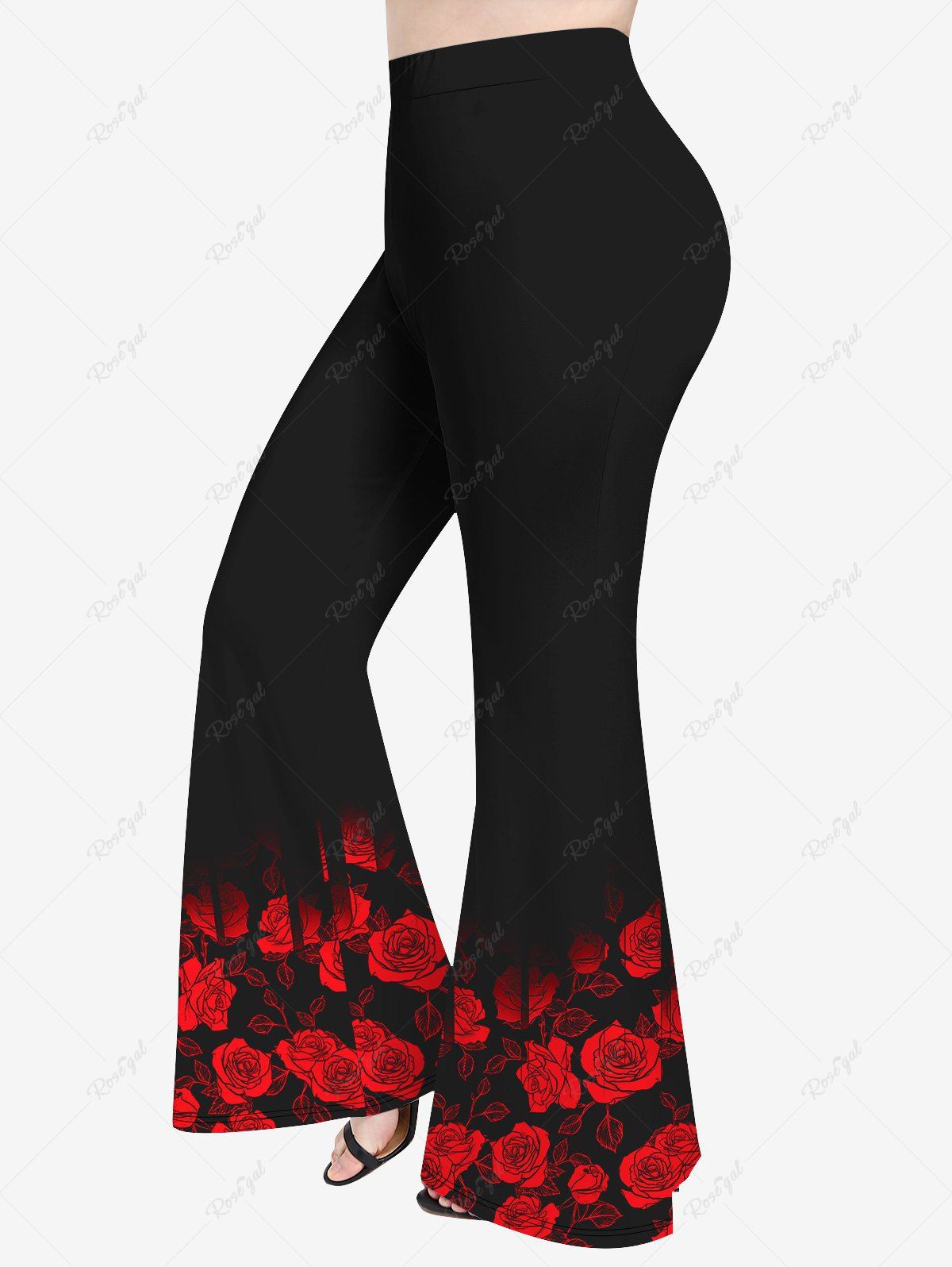 Online Plus Size Flower Print Flare Pants  